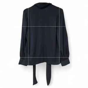 Lewit High Neck Silk Blouse Tie Bow Neck Long Sleeve Size Xlarge Navy Blue